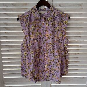 LOFT | Floral Collared Ruffle Henley Top